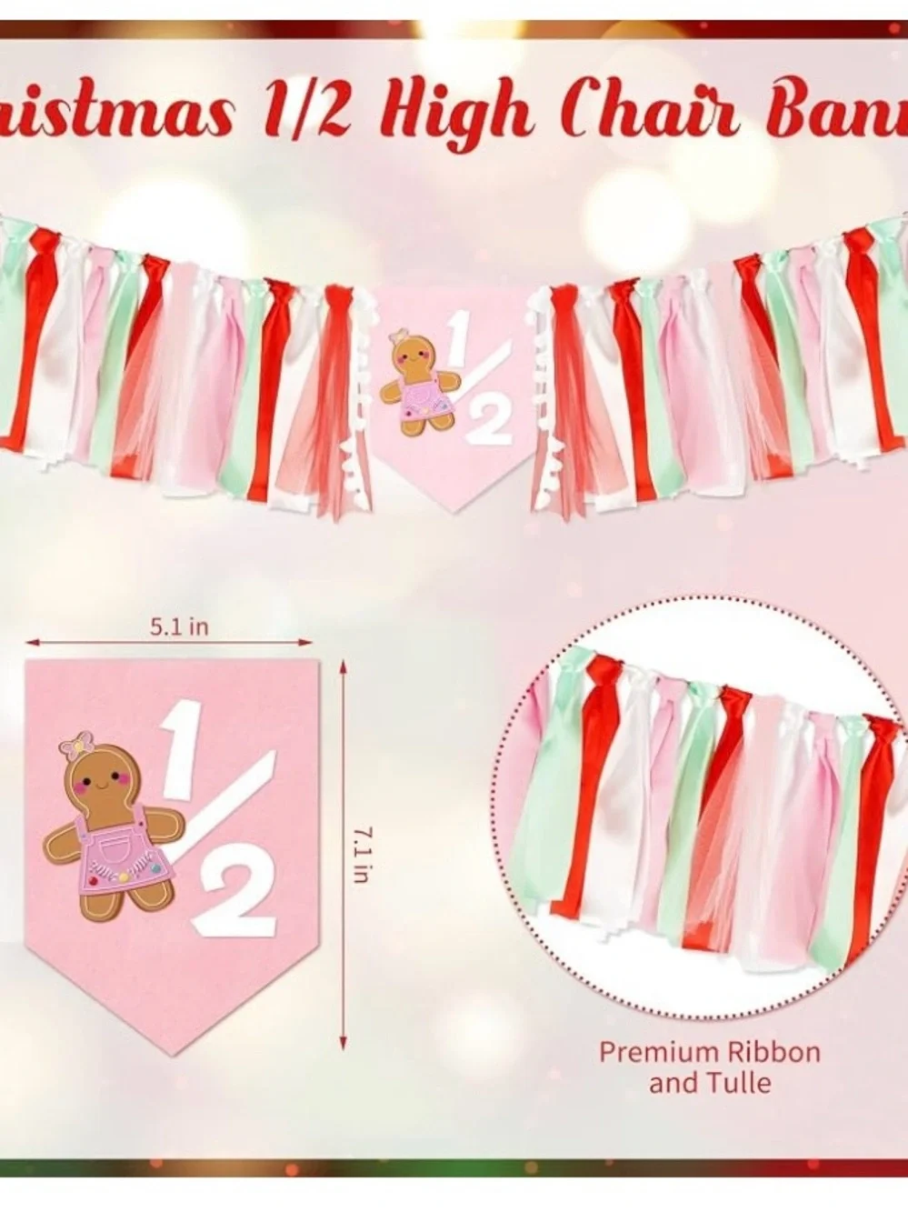 Gingerbread 1/2 Birthday Party Hat, Crib and Banner Set - Pink, Red & Green